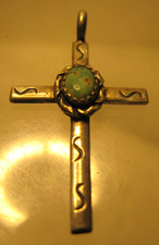 Wonderful VINTAGE FRED HARVEY ERA Navajo Sterling Silver Turquoise CROSS