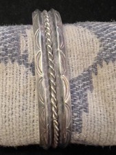 Fred Harvey Era Navajo Sterling Tested Bench Stamped & Rope Design Cuff Bracelet