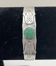 Fred Harvey Era Sterling Silver and Green Turquoise Thunderbird Cuff - Additional view 1