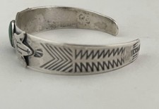 Fred Harvey Era Sterling Silver and Green Turquoise Thunderbird Cuff - Additional view 2