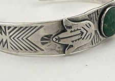 Fred Harvey Era Sterling Silver and Green Turquoise Thunderbird Cuff - Additional view 3