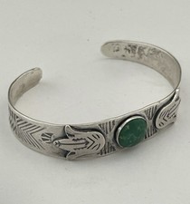 Fred Harvey Era Sterling Silver and Green Turquoise Thunderbird Cuff