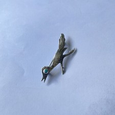 Vintage Fred Harvey Era Silver & Turquoise Roadrunner Brooch Pin - Additional view 1