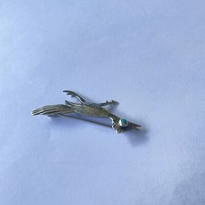 Vintage Fred Harvey Era Silver & Turquoise Roadrunner Brooch Pin - Additional view 3