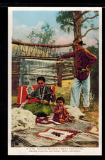 NAVAHO WEAVER & FAMILY AZ ~ FRED HARVEY PHOSTINT ~ Ca 1920 NEAR MINT NICE!! ~682