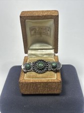 Awesome Old Fred Harvey Era Sterling Silver Green Turquoise Tribal Dotted Brooch - Additional view 1