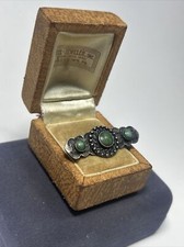 Awesome Old Fred Harvey Era Sterling Silver Green Turquoise Tribal Dotted Brooch - Additional view 2