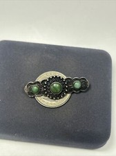 Awesome Old Fred Harvey Era Sterling Silver Green Turquoise Tribal Dotted Brooch - Additional view 11