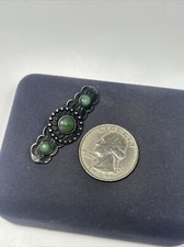 Awesome Old Fred Harvey Era Sterling Silver Green Turquoise Tribal Dotted Brooch - Additional view 12