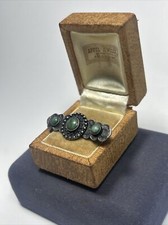 Awesome Old Fred Harvey Era Sterling Silver Green Turquoise Tribal Dotted Brooch - Additional view 3