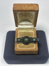 Awesome Old Fred Harvey Era Sterling Silver Green Turquoise Tribal Dotted Brooch - Additional view 4