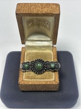 Awesome Old Fred Harvey Era Sterling Silver Green Turquoise Tribal Dotted Brooch