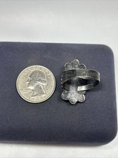 Old Fred Harvey Era Native Sterling Silver Oval Turquoise Tribal Stamped Ring - Additional view 14