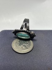 Old Fred Harvey Era Native Sterling Silver Oval Turquoise Tribal Stamped Ring - Additional view 15