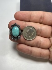 Old Fred Harvey Era Native Sterling Silver Oval Turquoise Tribal Stamped Ring - Additional view 17