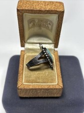 Old Fred Harvey Era Native Sterling Silver Oval Turquoise Tribal Stamped Ring - Additional view 6