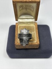 Old Fred Harvey Era Native Sterling Silver Oval Turquoise Tribal Stamped Ring - Additional view 7