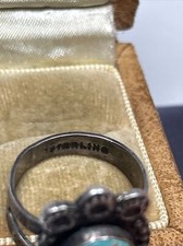Old Fred Harvey Era Native Sterling Silver Oval Turquoise Tribal Stamped Ring - Additional view 10