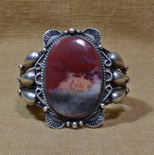 Fred Harvey Era, 1951 Cuff Bracelet, Silver & Picture Jasper, Native American - Additional view 1