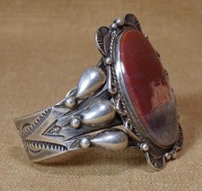 Fred Harvey Era, 1951 Cuff Bracelet, Silver & Picture Jasper, Native American - Additional view 6