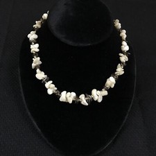 Fred Harvey VTG Mother of Pearl Shell Smoky Quartz Chip Nugget Bead Choker 16