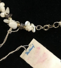 Fred Harvey VTG Mother of Pearl Shell Smoky Quartz Chip Nugget Bead Choker 16