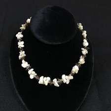 Fred Harvey VTG Mother of Pearl Shell Smoky Quartz Chip Nugget Bead Choker 16