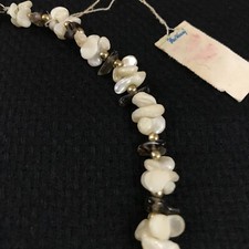Fred Harvey VTG Mother of Pearl Shell Smoky Quartz Chip Nugget Bead Choker 16