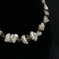 Fred Harvey VTG Mother of Pearl Shell Smoky Quartz Chip Nugget Bead Choker 16