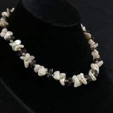 Fred Harvey VTG Mother of Pearl Shell Smoky Quartz Chip Nugget Bead Choker 16