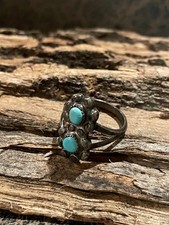 VINTAGE-NATIVE AMERICAN RING-TURQUOISE & STERLING-FRED HARVEY-RT 66-SIZE 4.5+VG - Additional view 1