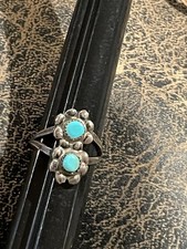 VINTAGE-NATIVE AMERICAN RING-TURQUOISE & STERLING-FRED HARVEY-RT 66-SIZE 4.5+VG