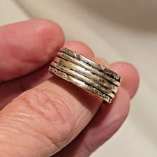 FRED HARVEY ERA UNUSUAL TURQUOISE SNAKE EYE 5-BAND COIN/STERLING RING; CARVINGS - Additional view 6