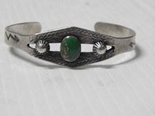 VINTAGE FREDHARVEY c1930+ NAVAJO INDIAN INGOT STERLING SILVER TURQUOISE BRACELET