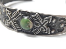 VINTAGE NAVAJO INDIAN 1930s FRED HARVEY INGOT STERLING SILVER TURQUOISE BRACELET - Additional view 4