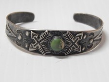 VINTAGE NAVAJO INDIAN 1930s FRED HARVEY INGOT STERLING SILVER TURQUOISE BRACELET