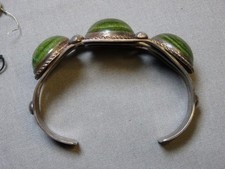 Fred Harvey Era NAVAJO Green TURQUOISE Stamped Coin Silver 40g Cuff Bracelet - Additional view 13