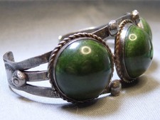 Fred Harvey Era NAVAJO Green TURQUOISE Stamped Coin Silver 40g Cuff Bracelet - Additional view 5