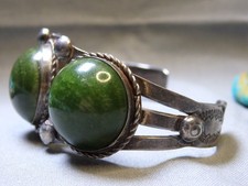 Fred Harvey Era NAVAJO Green TURQUOISE Stamped Coin Silver 40g Cuff Bracelet - Additional view 10