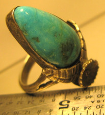 VINTAGE FRED HARVEY ERA Navajo Sterling Silver Turquoise RING (read) - Additional view 1