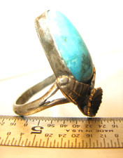 VINTAGE FRED HARVEY ERA Navajo Sterling Silver Turquoise RING (read) - Additional view 2