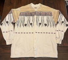 Mens FRED HARVEY Trading Company Native Feathers Button Down Sweatshirt L USA