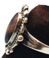 Vtg BELL TRADING POST Fred Harvey Era Sterling Silver  Ring w. Brown Stone Sz 5 - Additional view 1