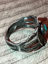 Old pawn Fred Harvey era sterling turquoise thunderbird s7.25 ring 110725aCDZIE - Additional view 1