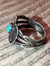 Old pawn Fred Harvey era sterling turquoise thunderbird s7.25 ring 110725aCDZIE - Additional view 2