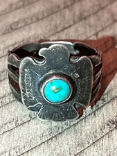 Old pawn Fred Harvey era sterling turquoise thunderbird s7.25 ring 110725aCDZIE