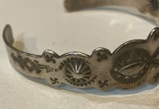 Fred Harvey Era Navajo Native Sterling Silver Concho Stamped Cuff Bracelet - Additional view 1