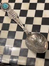 Old pawn Fred Harvey era sterling silver turquoise tea spoon 110225dEEZAE