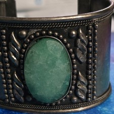 Fred Harvey Vintage Cuff Tribal Ethnic Green Stone Bracelet Bohemian - Additional view 4