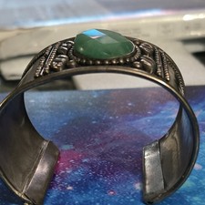 Fred Harvey Vintage Cuff Tribal Ethnic Green Stone Bracelet Bohemian - Additional view 5